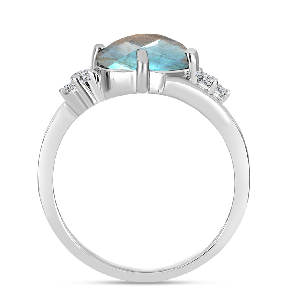 Inel din Argint 925 ( 2.15 grame ) cu Gullgruvene Labradorit și Topaz Alb 1.81 Carate 2 