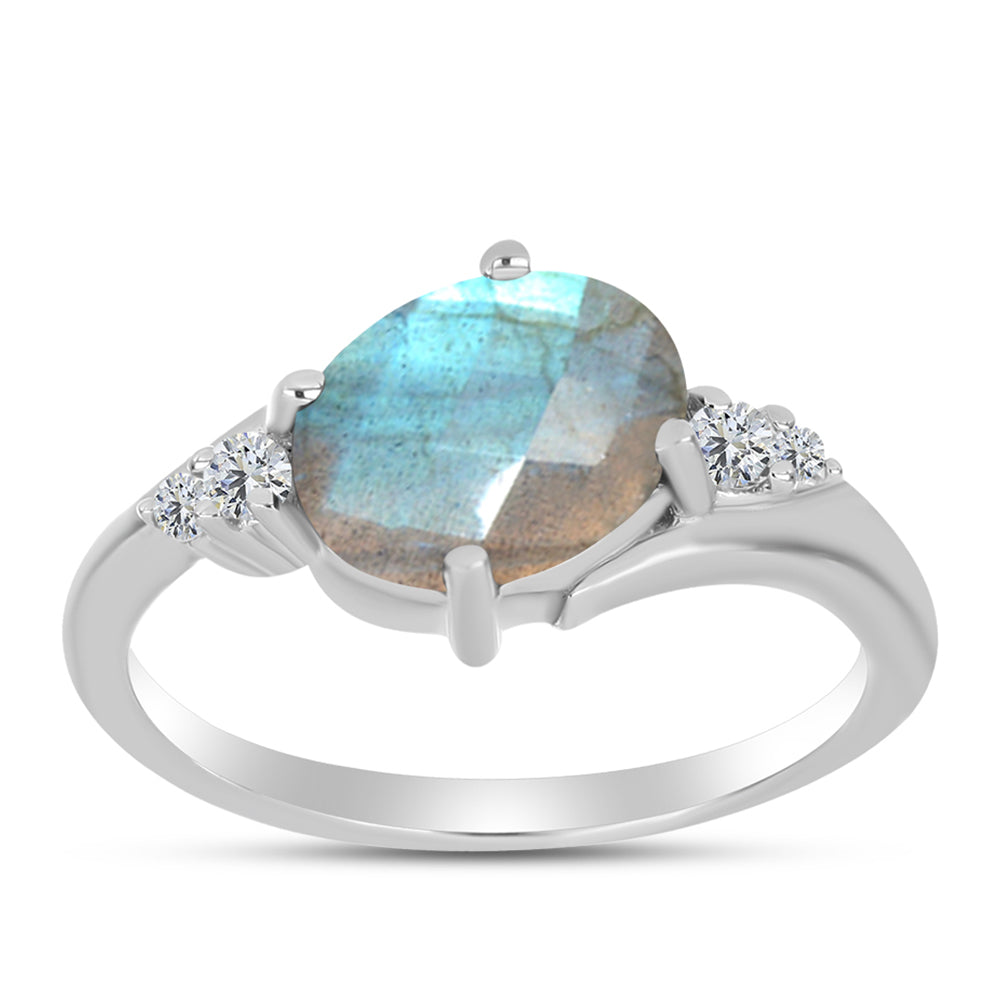 Inel din Argint 925 ( 2.15 grame ) cu Gullgruvene Labradorit și Topaz Alb 1.81 Carate 3 