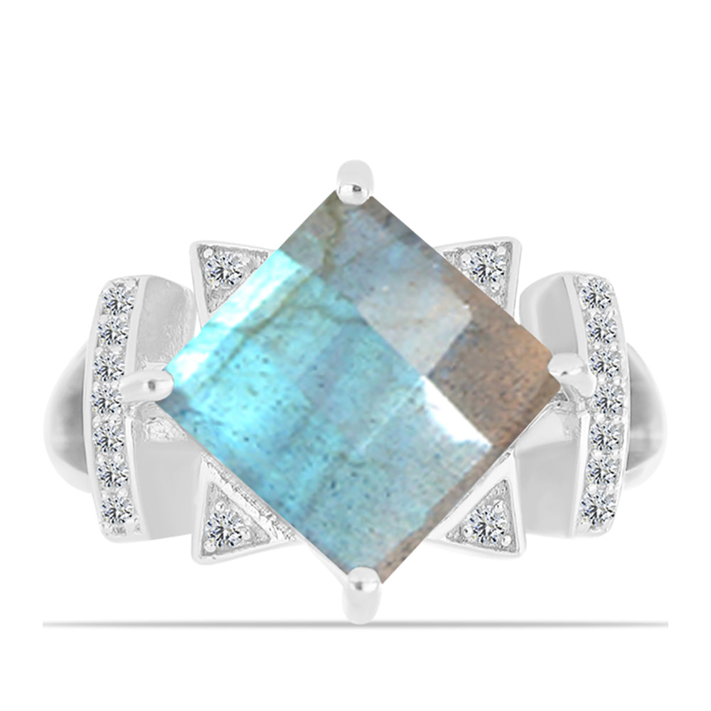 Inel din Argint 925 ( 4.34 grame ) cu Gullgruvene Labradorit și Topaz Alb 4.77 Carate
