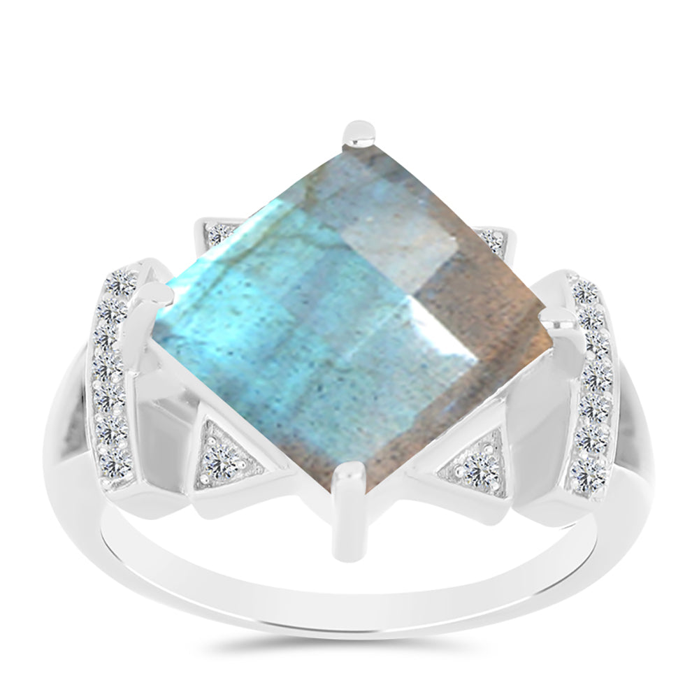 Inel din Argint 925 ( 4.34 grame ) cu Gullgruvene Labradorit și Topaz Alb 4.77 Carate 3 