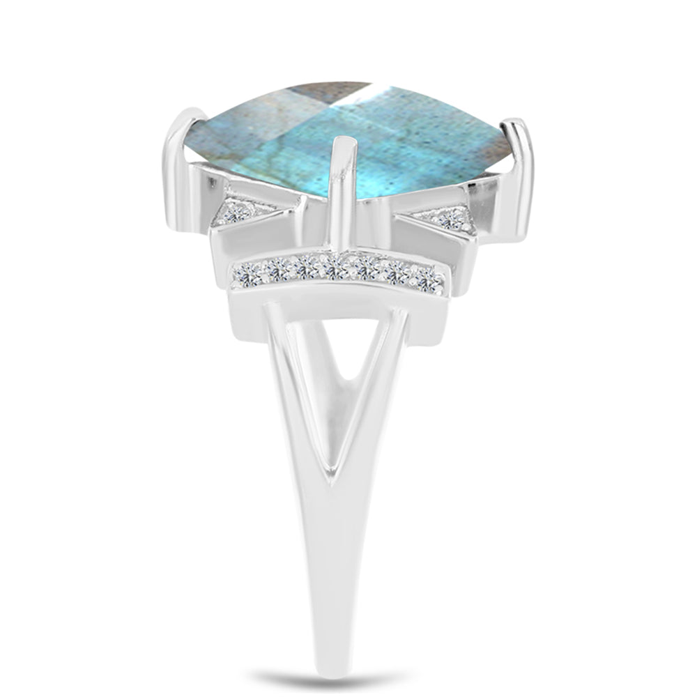 Inel din Argint 925 ( 4.34 grame ) cu Gullgruvene Labradorit și Topaz Alb 4.77 Carate 4 