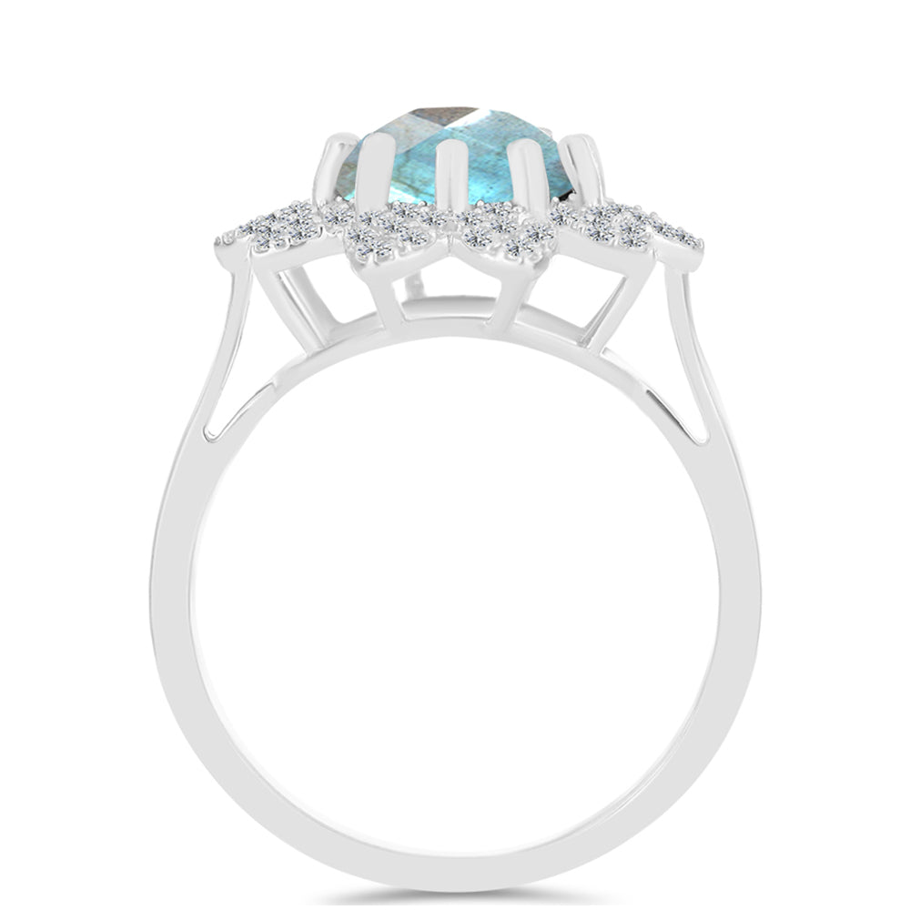 Inel din Argint 925 ( 3.56 grame ) cu Gullgruvene Labradorit și Topaz Alb 3.22 Carate
