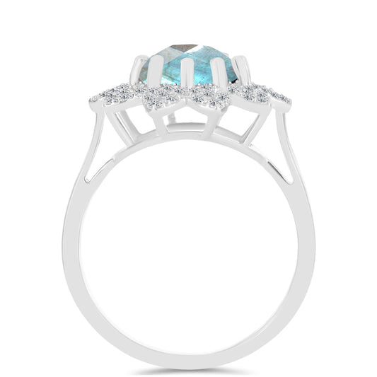 Inel din Argint 925 ( 3.56 grame ) cu Gullgruvene Labradorit și Topaz Alb 3.22 Carate