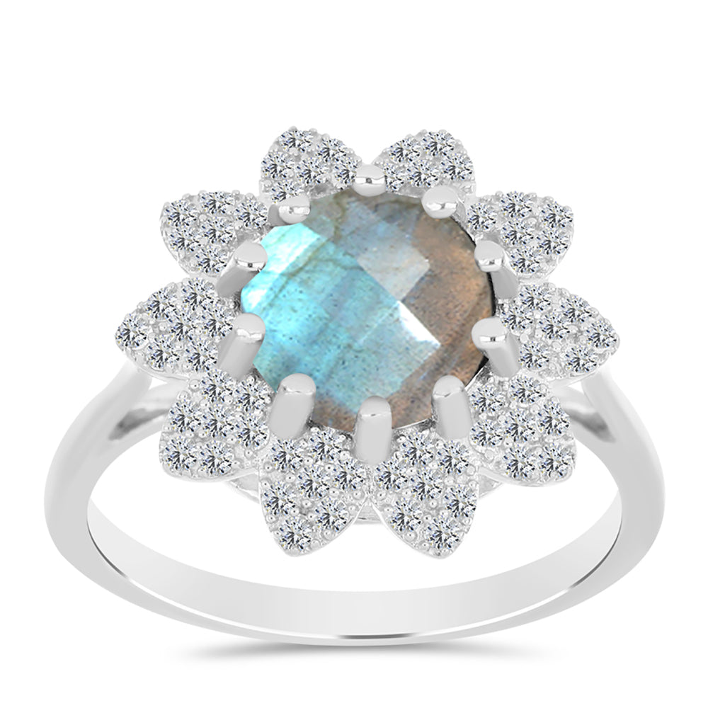 Inel din Argint 925 ( 3.56 grame ) cu Gullgruvene Labradorit și Topaz Alb 3.22 Carate 3 