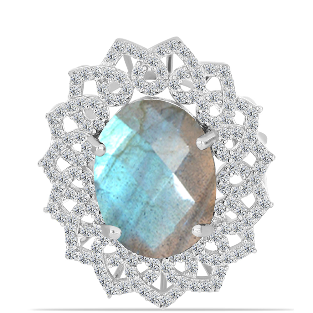 Inel din Argint 925 ( 5.7 grame ) cu Gullgruvene Labradorit și Topaz Alb 8.74 Carate 1 