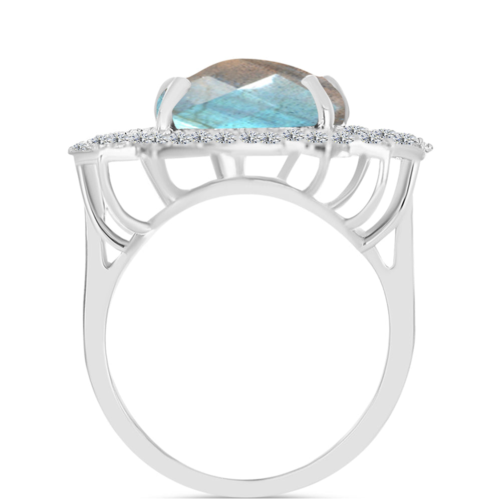 Inel din Argint 925 ( 5.7 grame ) cu Gullgruvene Labradorit și Topaz Alb 8.74 Carate 2 