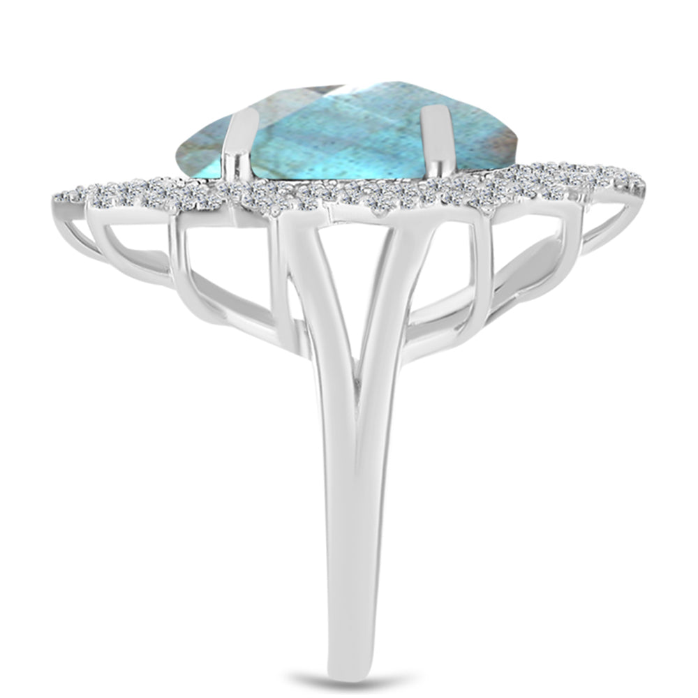 Inel din Argint 925 ( 5.7 grame ) cu Gullgruvene Labradorit și Topaz Alb 8.74 Carate