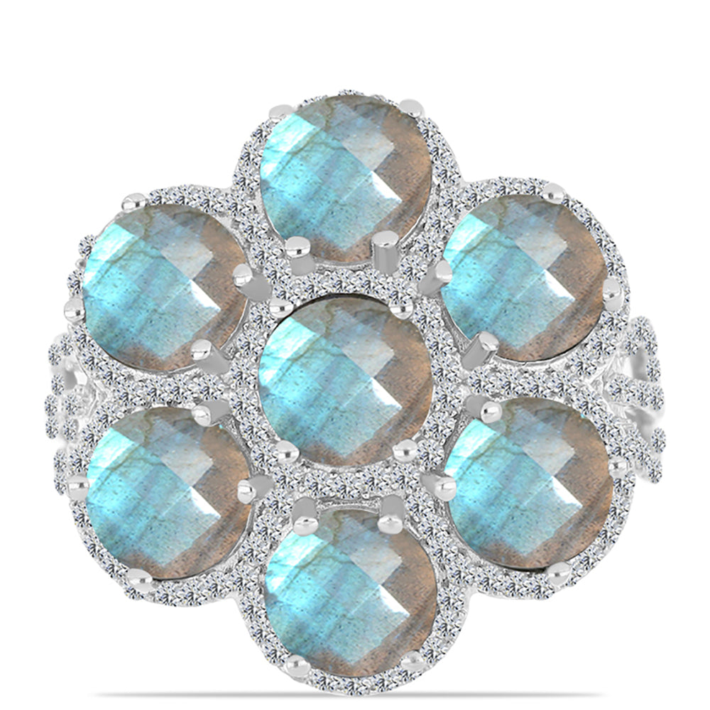 Inel din Argint 925 ( 5.09 grame ) cu Gullgruvene Labradorit și Topaz Alb 10.15 Carate 1 