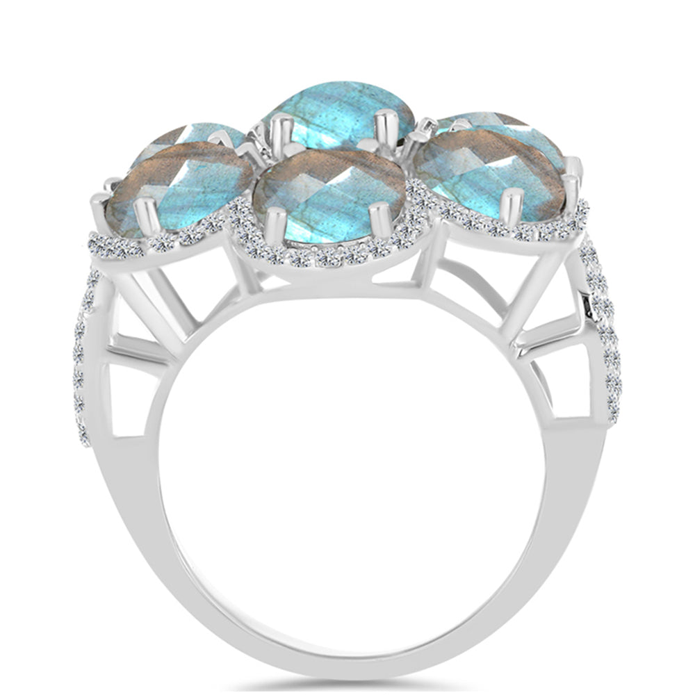Inel din Argint 925 ( 5.09 grame ) cu Gullgruvene Labradorit și Topaz Alb 10.15 Carate