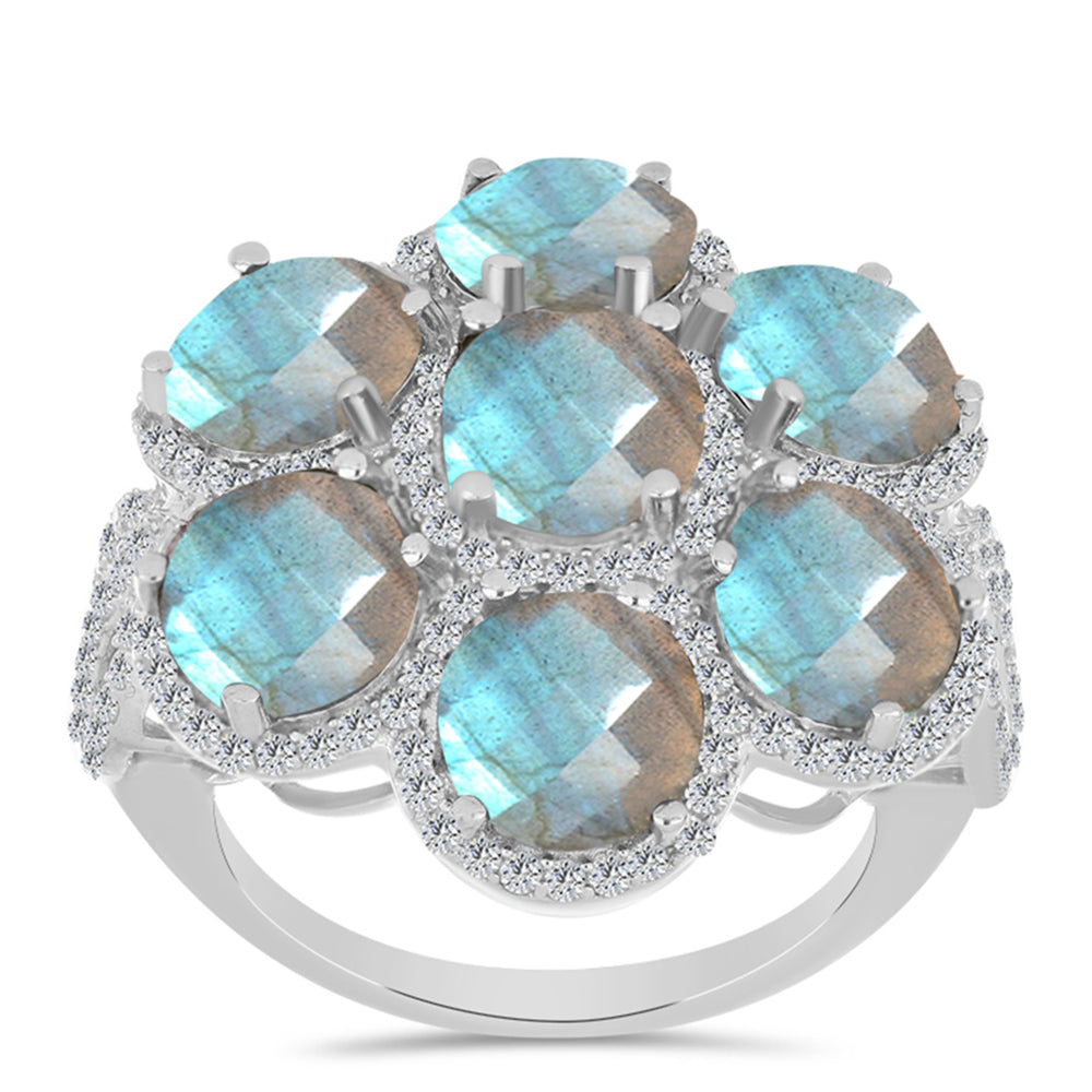 Inel din Argint 925 ( 5.09 grame ) cu Gullgruvene Labradorit și Topaz Alb 10.15 Carate 3 