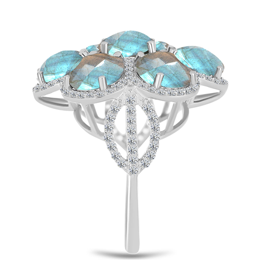 Inel din Argint 925 ( 5.09 grame ) cu Gullgruvene Labradorit și Topaz Alb 10.15 Carate