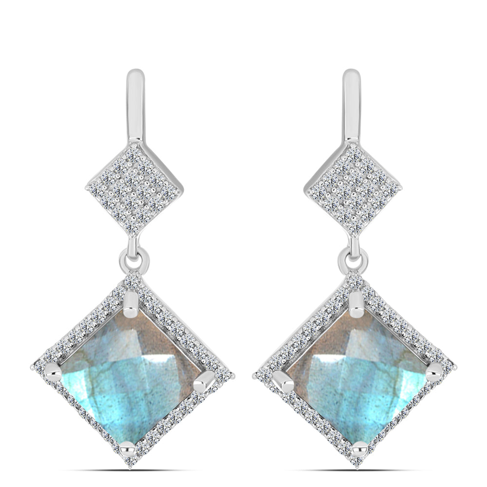 Cercei din Argint 925 ( 4.65 grame ) cu Gullgruvene Labradorit și Topaz Alb 5.65 Carate 1 