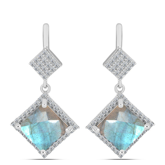 Cercei din Argint 925 ( 4.65 grame ) cu Gullgruvene Labradorit și Topaz Alb 5.65 Carate