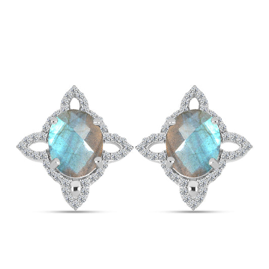 Cercei din Argint 925 ( 4.24 grame ) cu Gullgruvene Labradorit și Topaz Alb 5.21 Carate