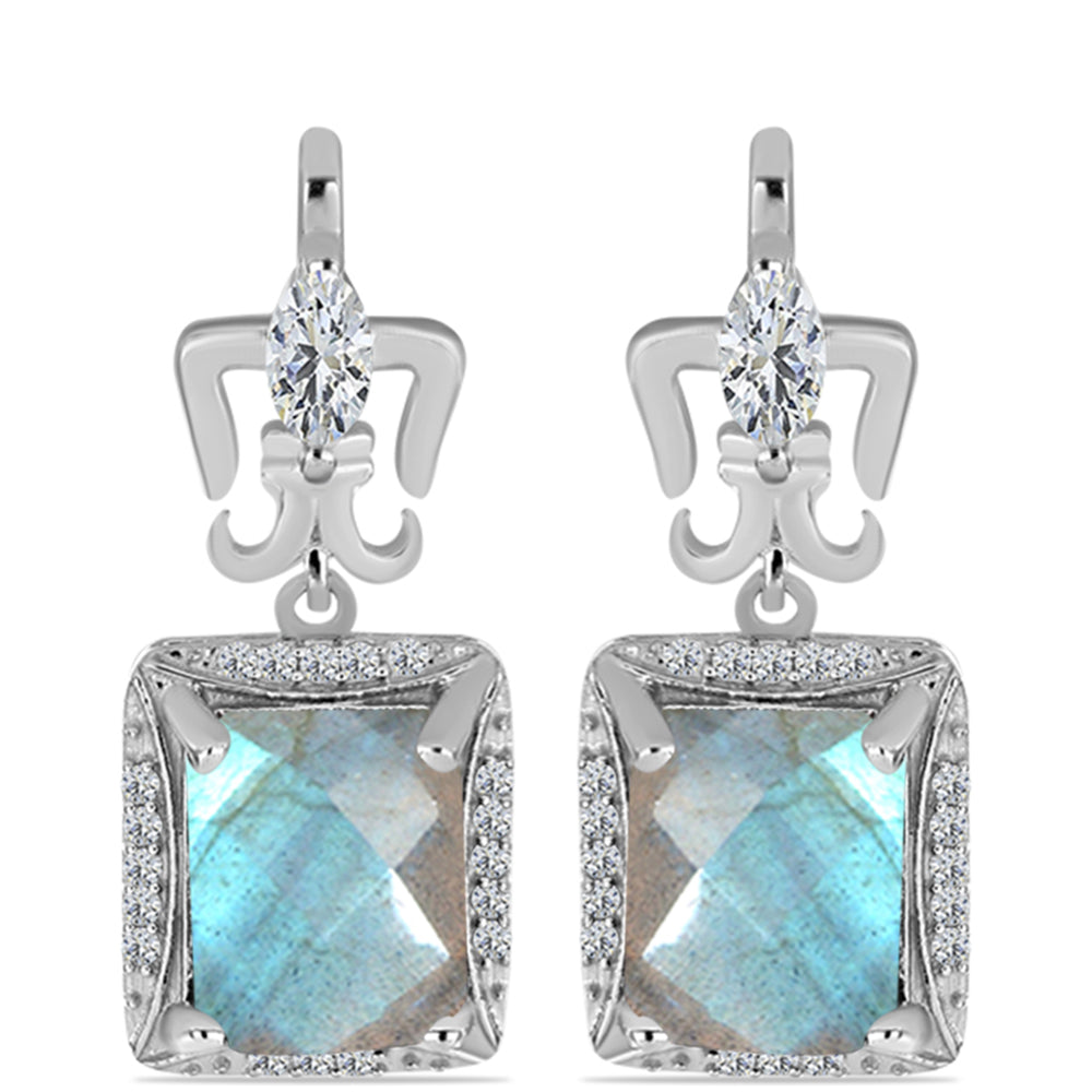 Cercei din Argint 925 ( 5.52 grame ) cu Gullgruvene Labradorit și Topaz Alb 6.85 Carate