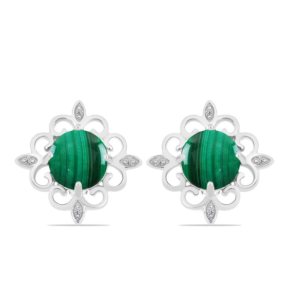 Cercei din Argint 925 ( 5.49 grame ) cu Malachit și Topaz Alb 11.66 Carate