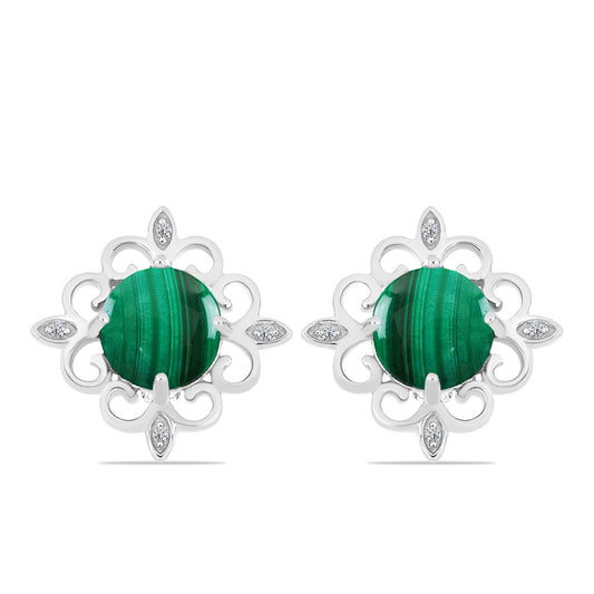 Cercei din Argint 925 ( 5.49 grame ) cu Malachit și Topaz Alb 11.66 Carate