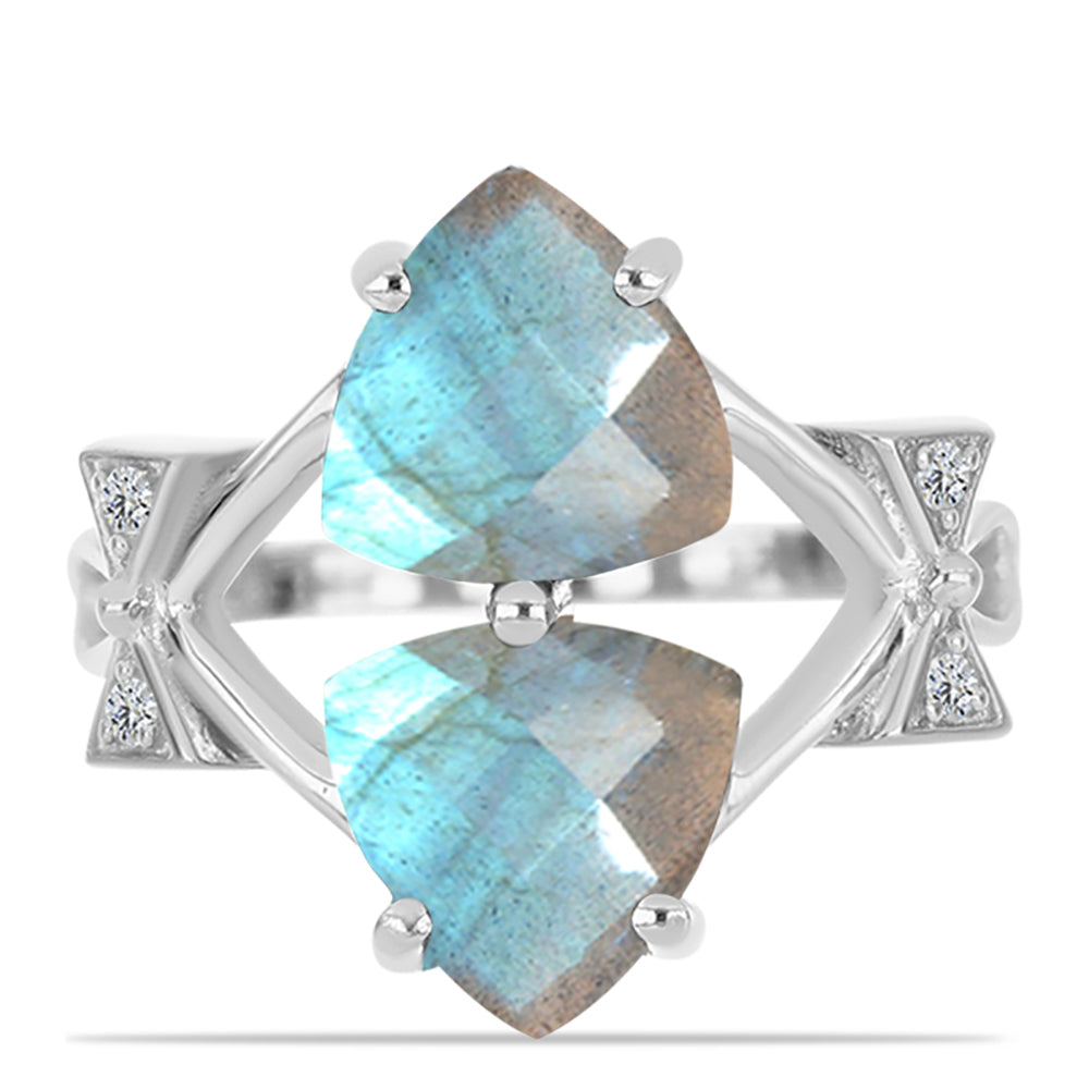 Inel din Argint 925 ( 4.01 grame ) cu Gullgruvene Labradorit și Topaz Alb 4.25 Carate 1 