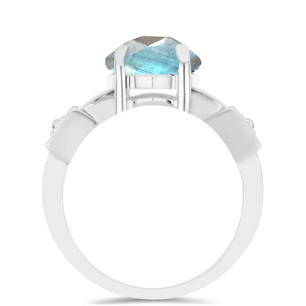 Inel din Argint 925 ( 4.01 grame ) cu Gullgruvene Labradorit și Topaz Alb 4.25 Carate 2 