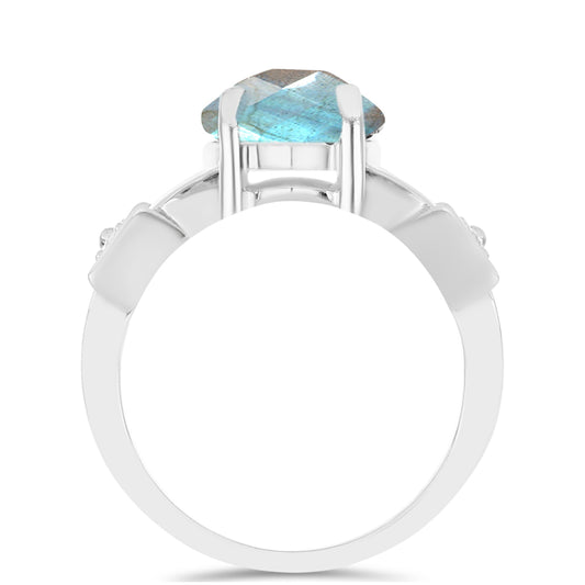 Inel din Argint 925 ( 4.01 grame ) cu Gullgruvene Labradorit și Topaz Alb 4.25 Carate