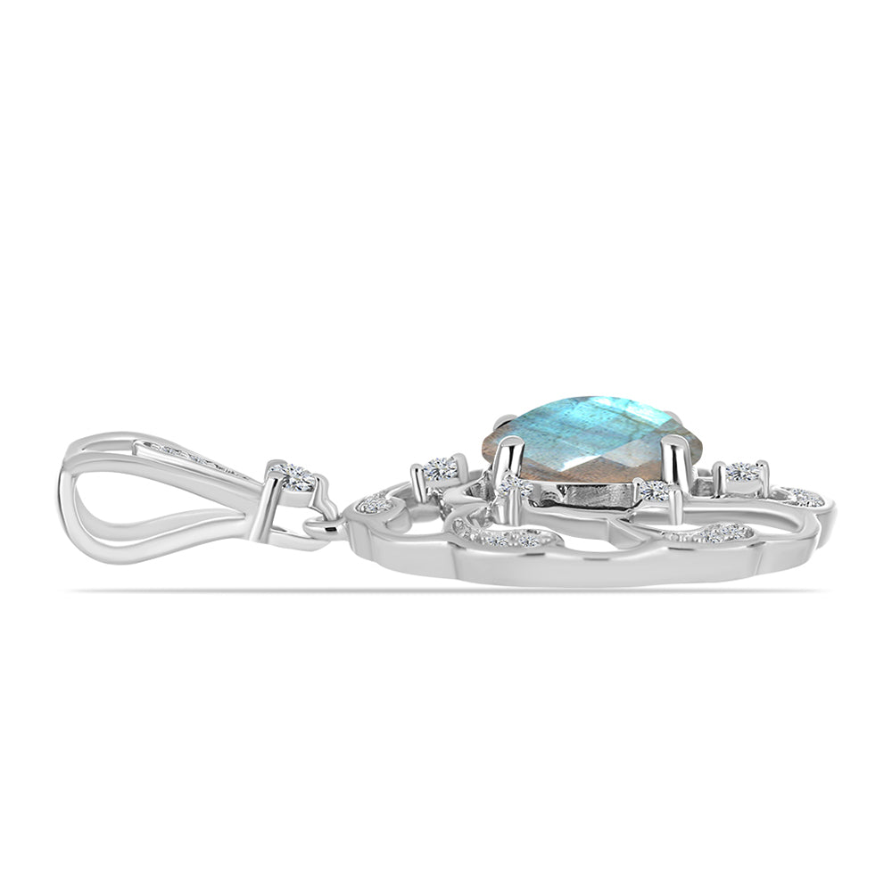 Pandantiv din Argint 925 ( 2.58 grame ) cu Gullgruvene Labradorit și Topaz Alb 1.94 Carate 2 