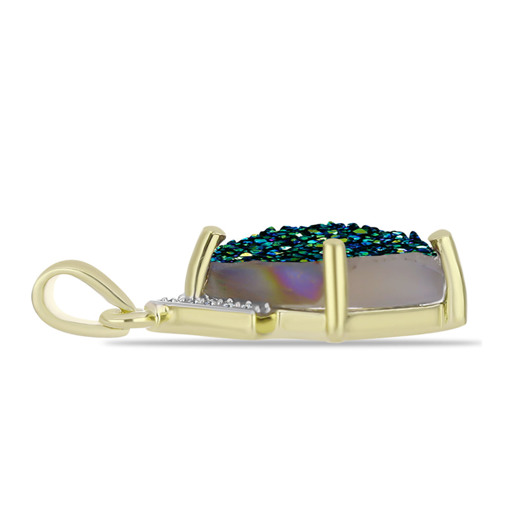 Pandantiv din Argint 925 Placat cu Aur ( 0.99 grame ) cu Drusy Verde și Topaz Alb 3.58 Carate 2 