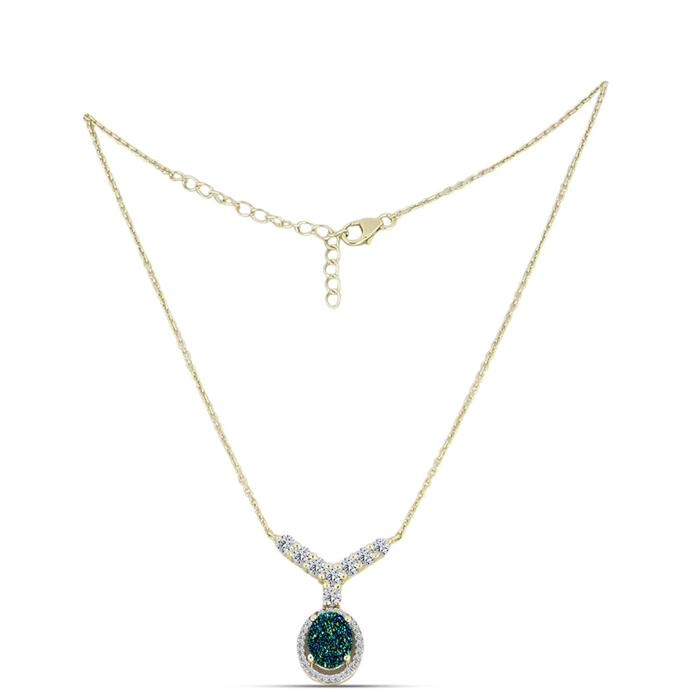 Colier din Argint 925 Placat cu Aur ( 4.41 grame ) cu Drusy Verde și Topaz Alb 3.11 Carate
