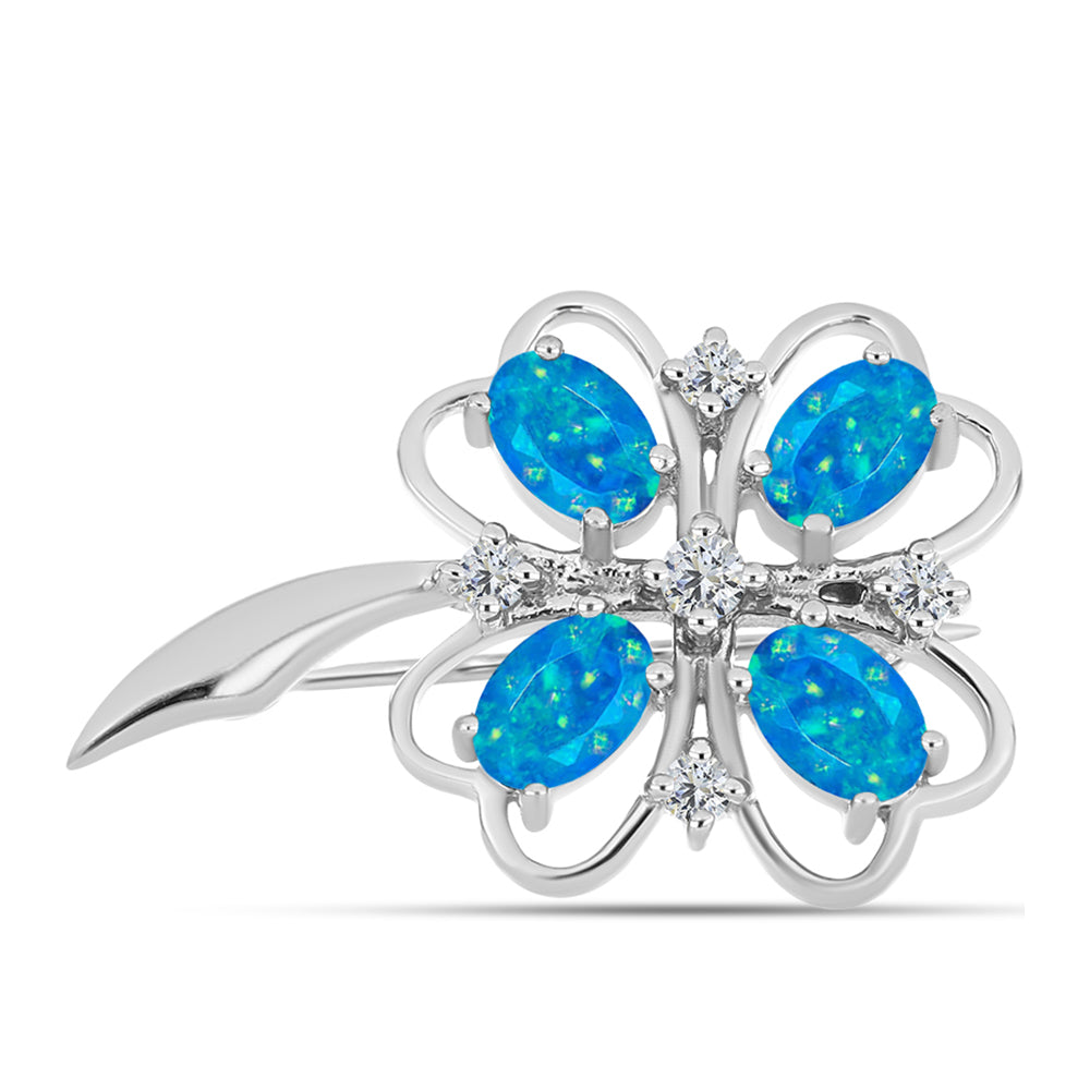 Broşă din Argint 925 ( 3.41 grame ) cu Opal Albastru Etiopian Paraiba și Topaz Alb 1.36 Carate