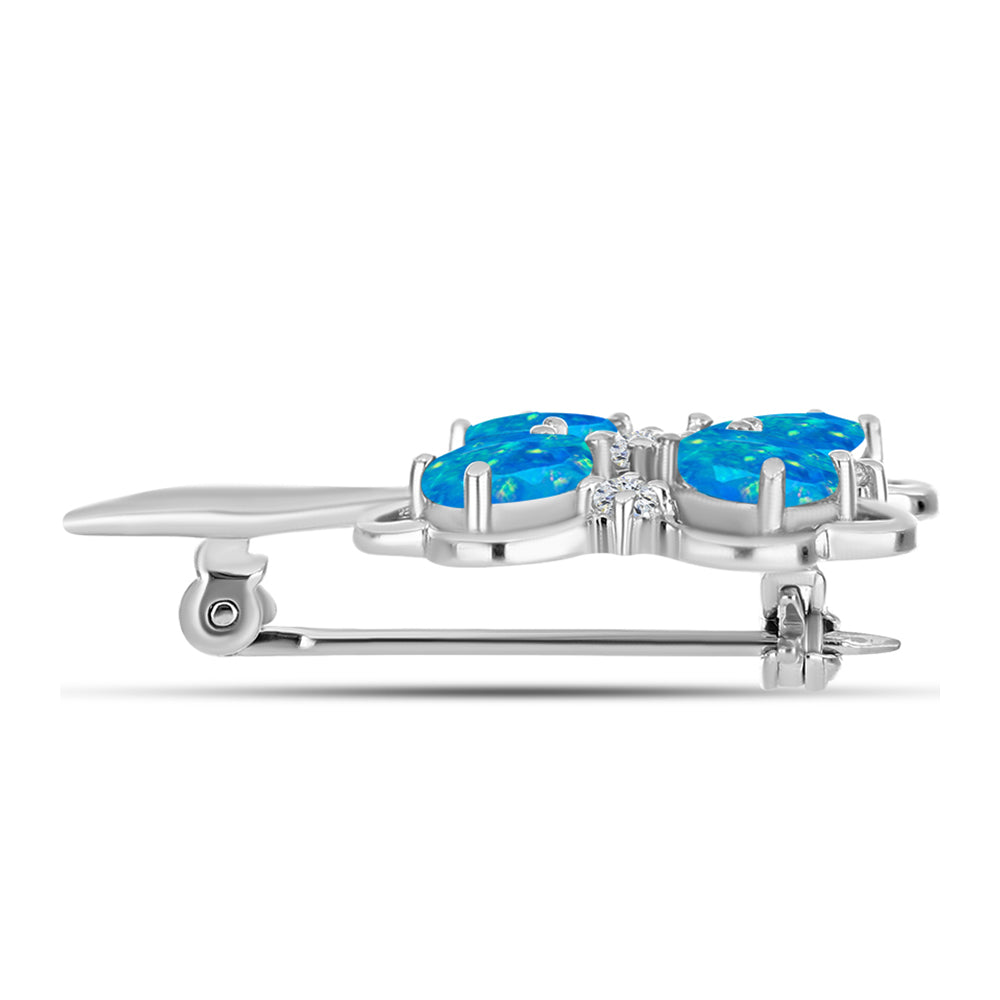 Broşă din Argint 925 ( 3.41 grame ) cu Opal Albastru Etiopian Paraiba și Topaz Alb 1.36 Carate 2 