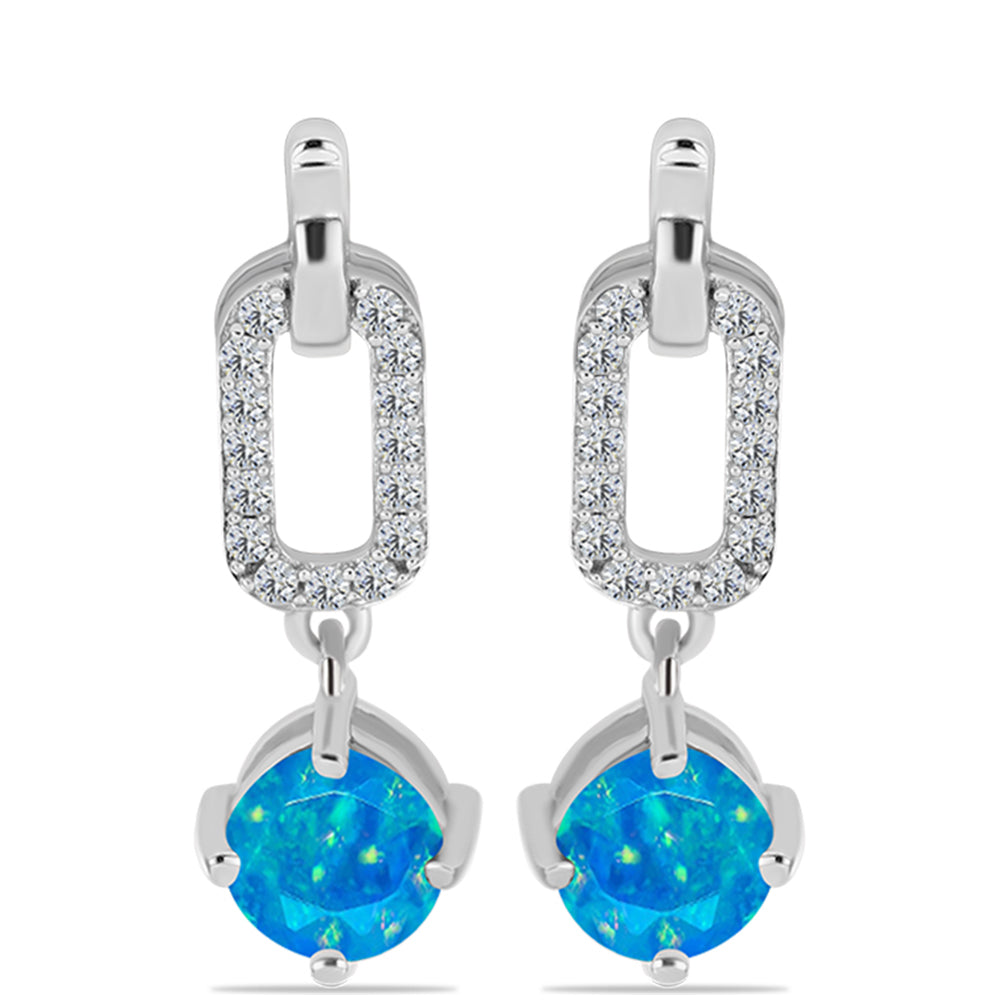 Cercei din Argint 925 ( 3.44 grame ) cu Opal Albastru Etiopian Paraiba și Topaz Alb 1.31 Carate
