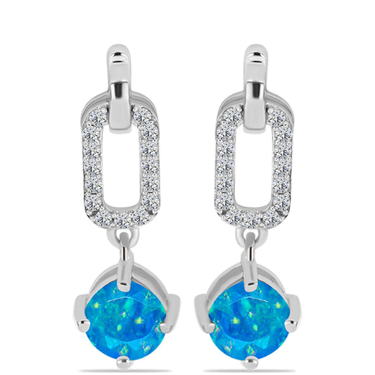 Cercei din Argint 925 ( 3.44 grame ) cu Opal Albastru Etiopian Paraiba și Topaz Alb 1.31 Carate