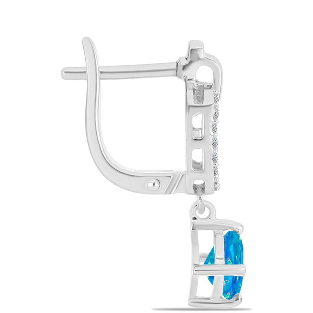 Cercei din Argint 925 ( 3.44 grame ) cu Opal Albastru Etiopian Paraiba și Topaz Alb 1.31 Carate 2 