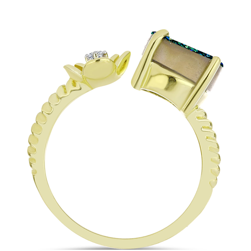 Inel din Argint 925 Placat cu Aur ( 3.17 grame ) cu Drusy Verde și Topaz Alb 2.84 Carate 2 