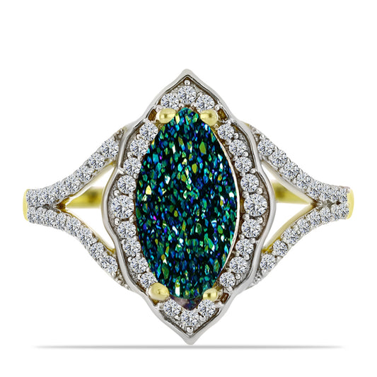 Inel din Argint 925 Placat cu Aur ( 3.52 grame ) cu Drusy Verde și Topaz Alb 3.05 Carate