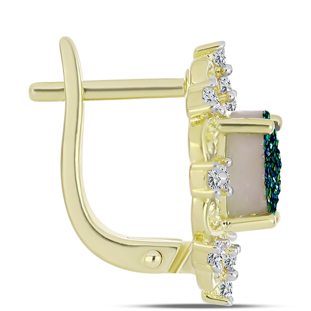 Cercei din Argint 925 Placat cu Aur ( 4.95 grame ) cu Drusy Verde și Topaz Alb 3.37 Carate
