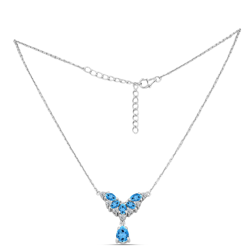 Colier din Argint 925 ( 4.28 grame ) cu Topaz Swiss Blue și Topaz Alb 2.23 Carate