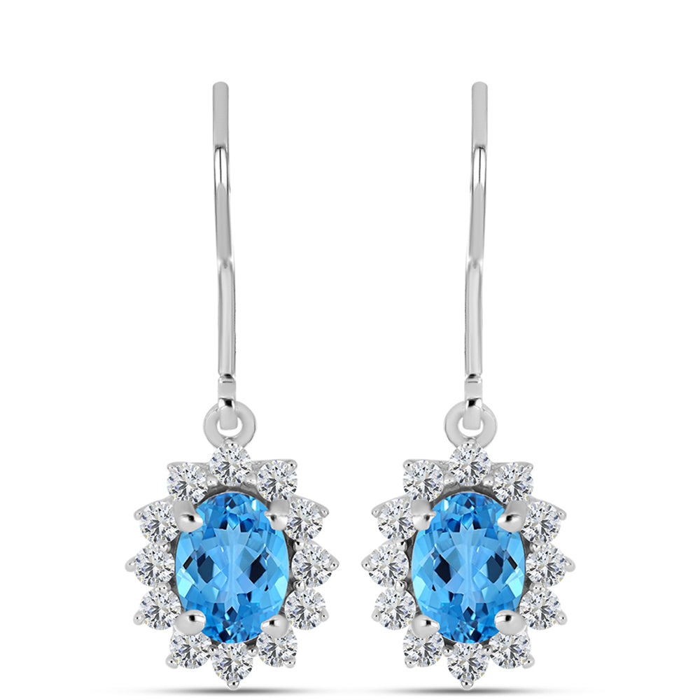 Cercei din Argint 925 ( 2.42 grame ) cu Topaz Swiss Blue și Topaz Alb 2.5 Carate