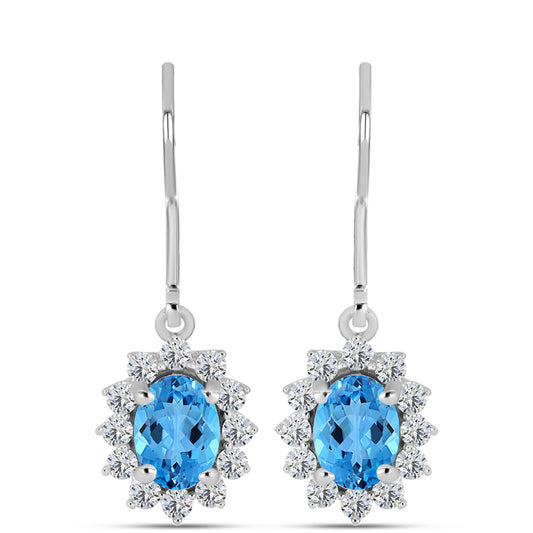 Cercei din Argint 925 ( 2.42 grame ) cu Topaz Swiss Blue și Topaz Alb 2.5 Carate