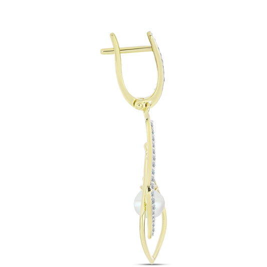 Cercei din Argint 925 Placat cu Aur ( 4.96 grame ) cu Perlă de Apă Dulce Albă și Topaz Alb 3.63 Carate
