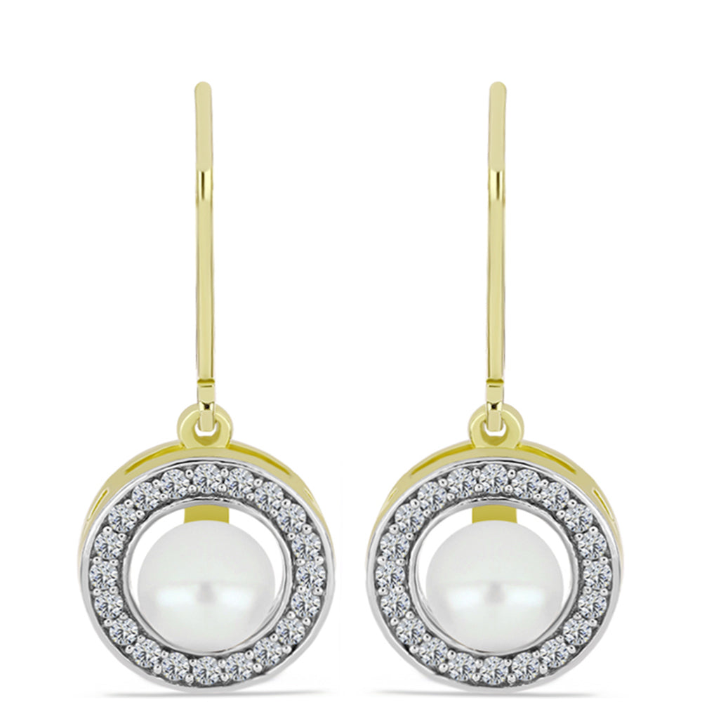 Cercei din Argint 925 Placat cu Aur ( 3.01 grame ) cu Perlă de Apă Dulce Albă și Topaz Alb 2.69 Carate 1 