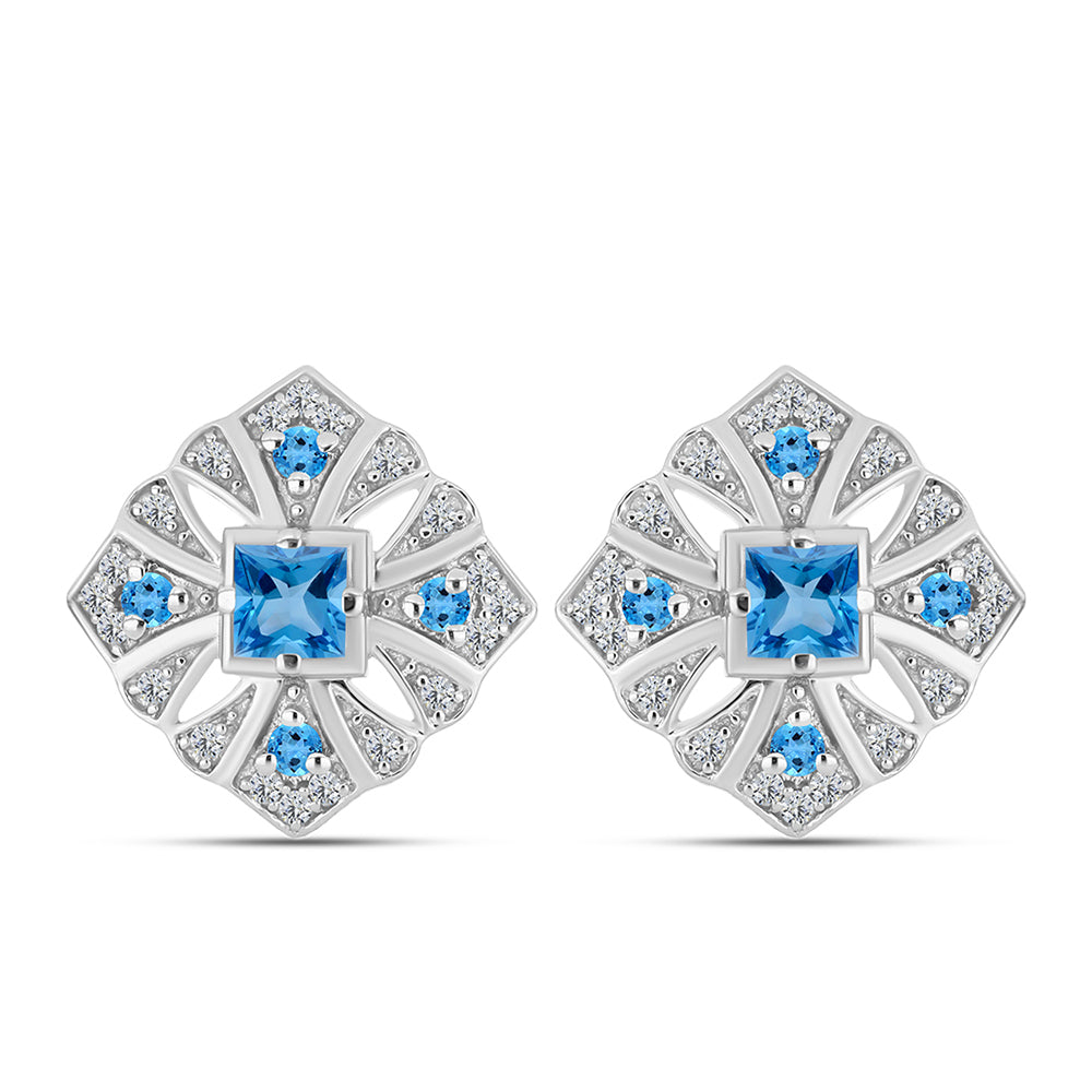 Cercei din Argint 925 ( 5.26 grame ) cu Topaz Swiss Blue și Topaz Alb 1.51 Carate 1 