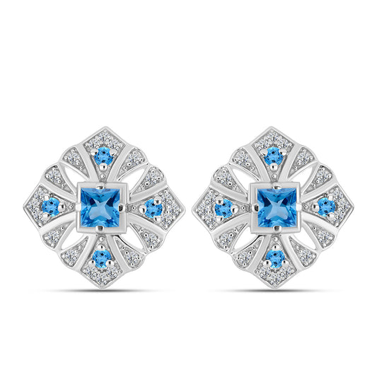 Cercei din Argint 925 ( 5.26 grame ) cu Topaz Swiss Blue și Topaz Alb 1.51 Carate