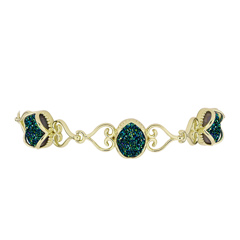Brățară din Argint 925 Placat cu Aur ( 8.56 grame ) cu Drusy Verde 7.62 Carate