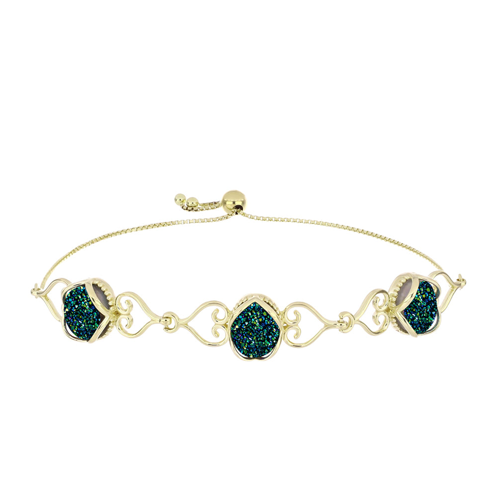 Brățară din Argint 925 Placat cu Aur ( 8.56 grame ) cu Drusy Verde 7.62 Carate 1 