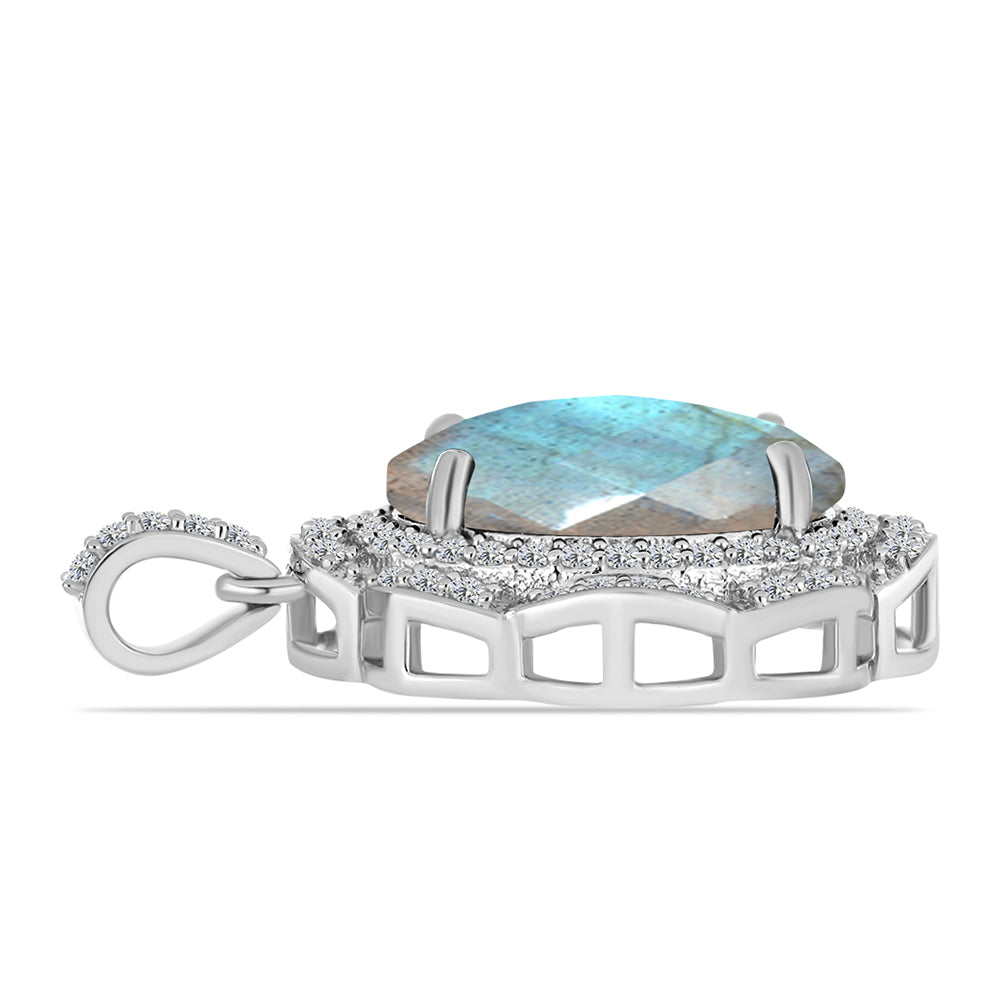 Pandantiv din Argint 925 ( 2.48 grame ) cu Gullgruvene Labradorit și Topaz Alb 5.57 Carate 2 