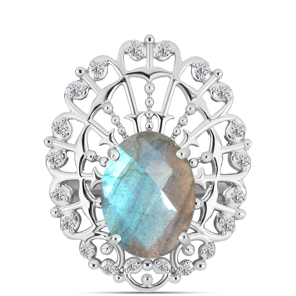 Inel din Argint 925 ( 5.78 grame ) cu Gullgruvene Labradorit și Topaz Alb 5.29 Carate