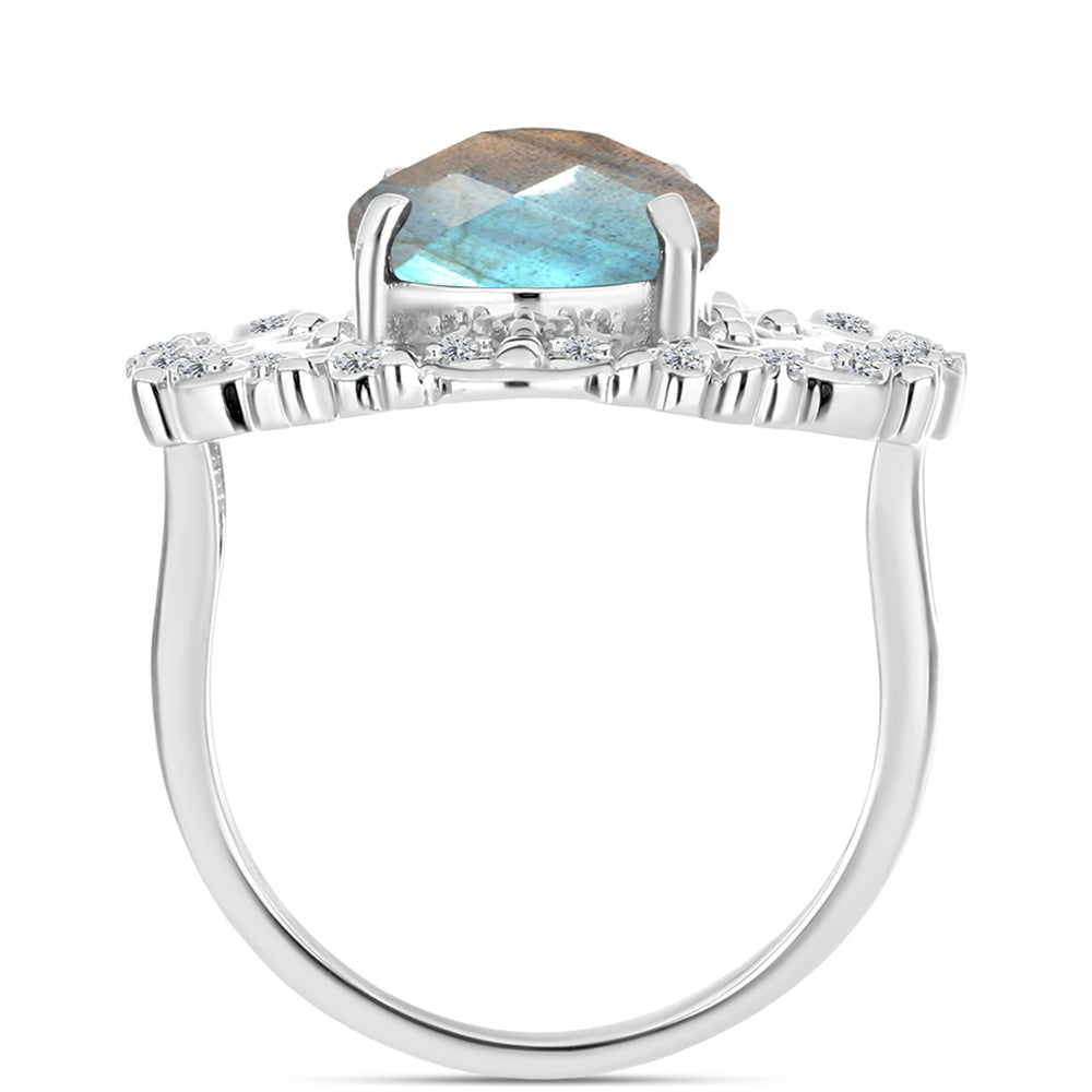 Inel din Argint 925 ( 5.78 grame ) cu Gullgruvene Labradorit și Topaz Alb 5.29 Carate 2 