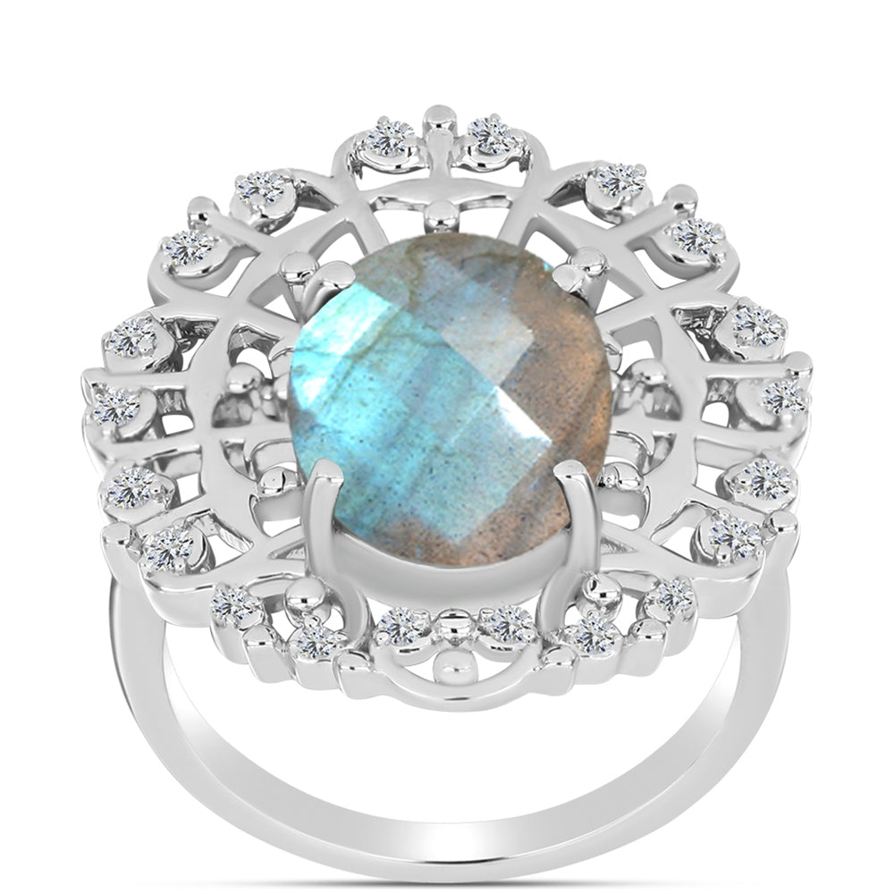 Inel din Argint 925 ( 5.78 grame ) cu Gullgruvene Labradorit și Topaz Alb 5.29 Carate