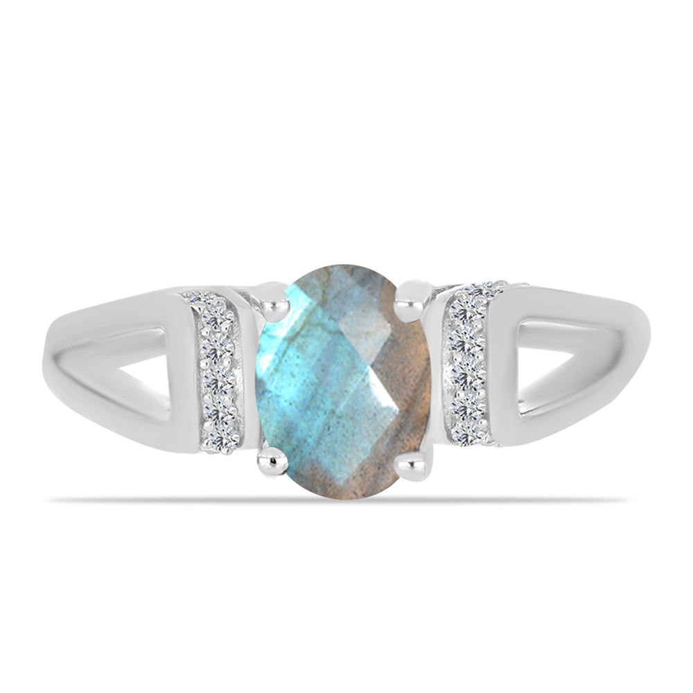 Inel din Argint 925 ( 3.18 grame ) cu Gullgruvene Labradorit și Topaz Alb 1.39 Carate