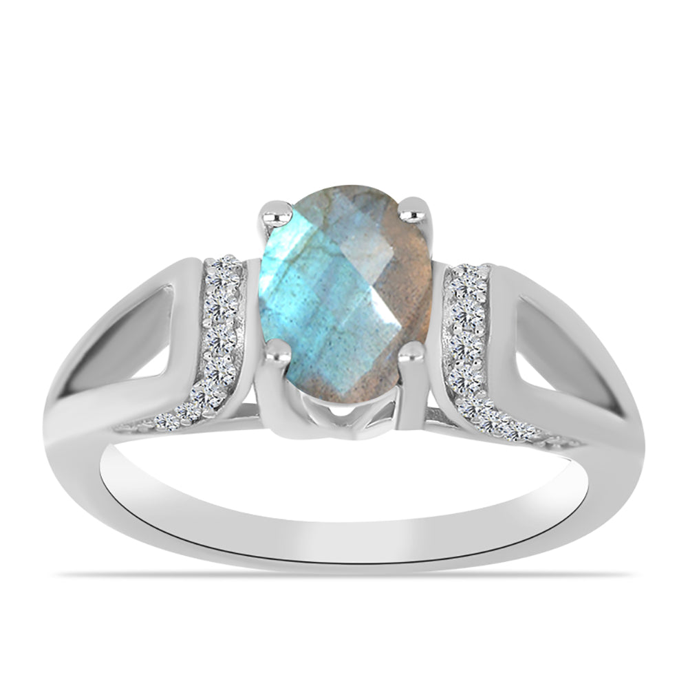 Inel din Argint 925 ( 3.18 grame ) cu Gullgruvene Labradorit și Topaz Alb 1.39 Carate